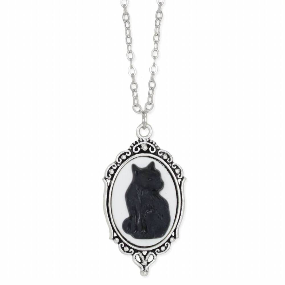 NEW ZAD women's purrfection cat cameo necklace in silver
